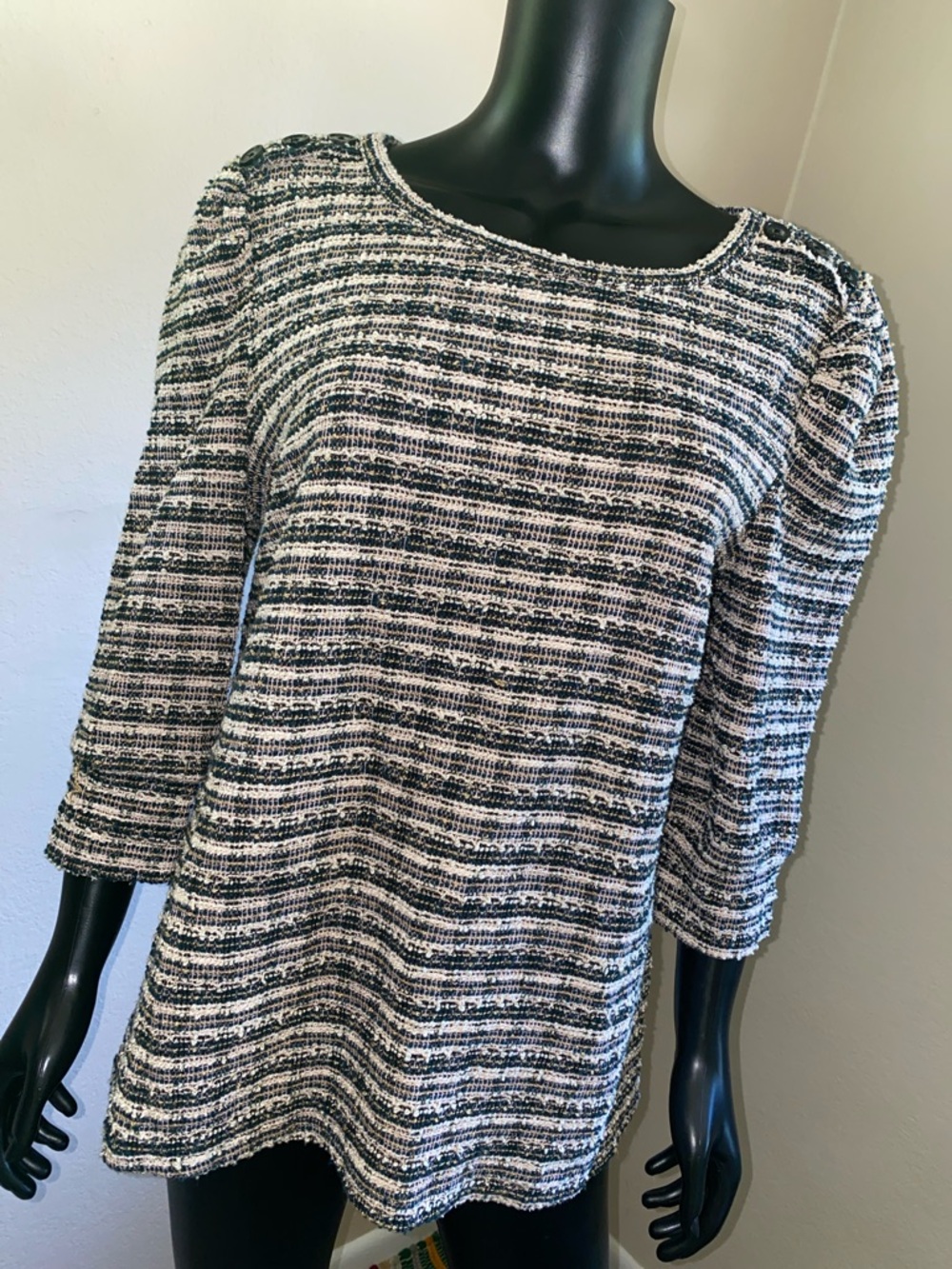 BYdesign Striped Knit Button-Shoulder Sweater